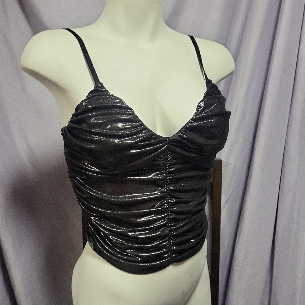 Zara Shimmering Black Ruched Camisole